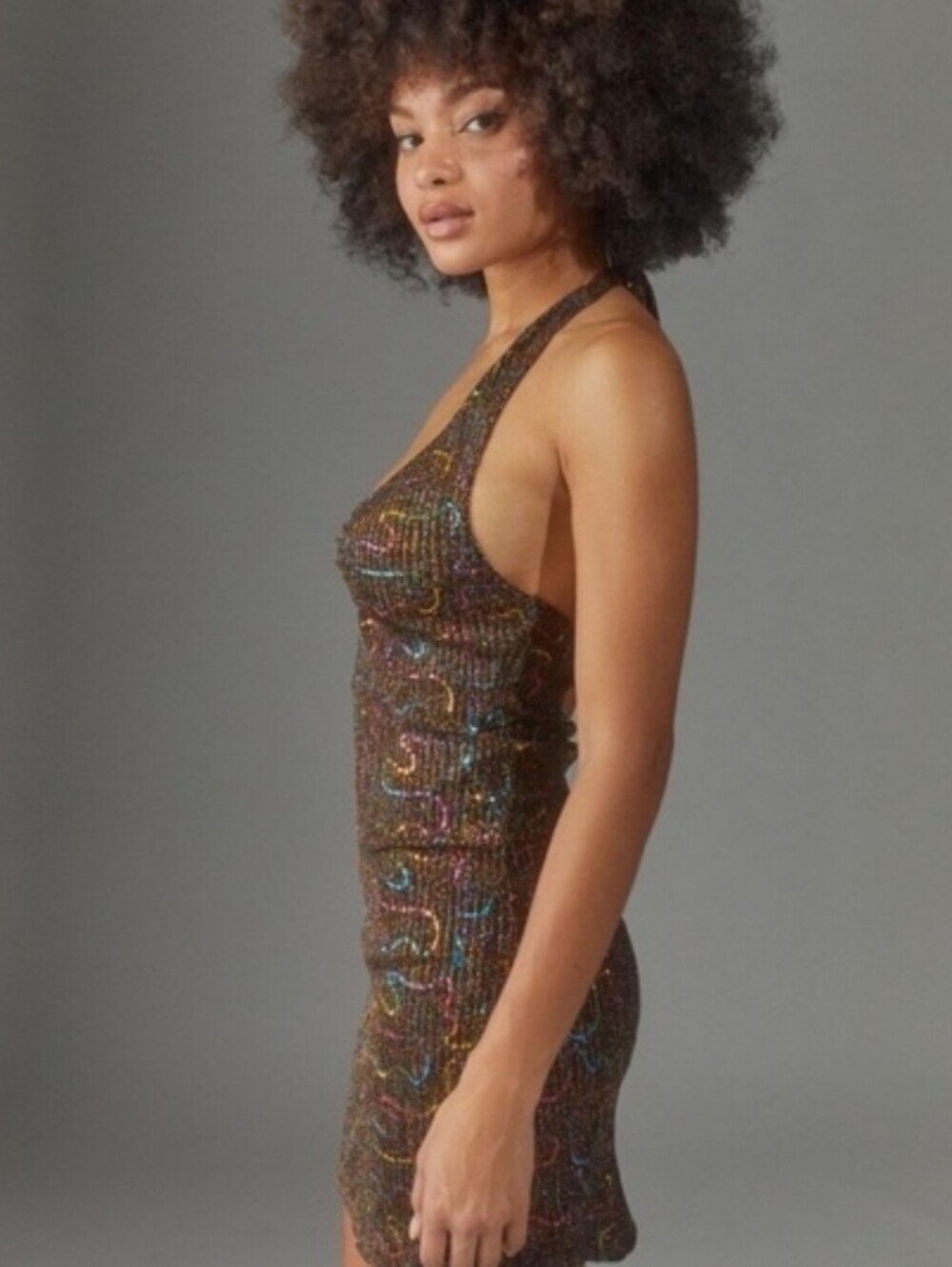 NWT Urban Outfitters Gemma Sparkly Halter Mini Dress XS - Picture 3 of 8